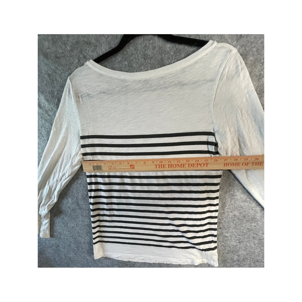 LOFT Womens Long Sleeve Striped Tee Black White Lace Trim Slub Knit Top Small - Picture 8 of 14